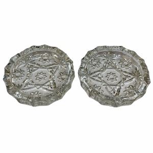 Set of Two Glass Clear Ashtrays 5” Across